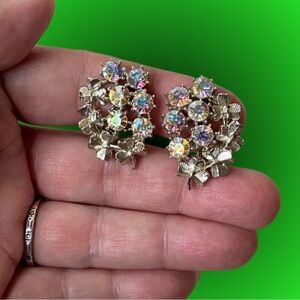 Vintage Coro AB crystal & goldtone shamrocks cluster clip-on earrings